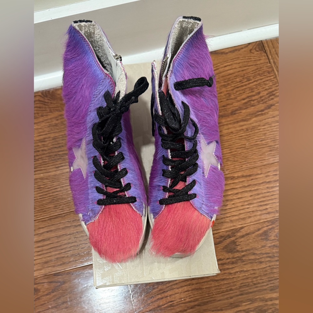 Golden Goose Women’s Limited Edition lilac and pink pony skin Francy sneakers